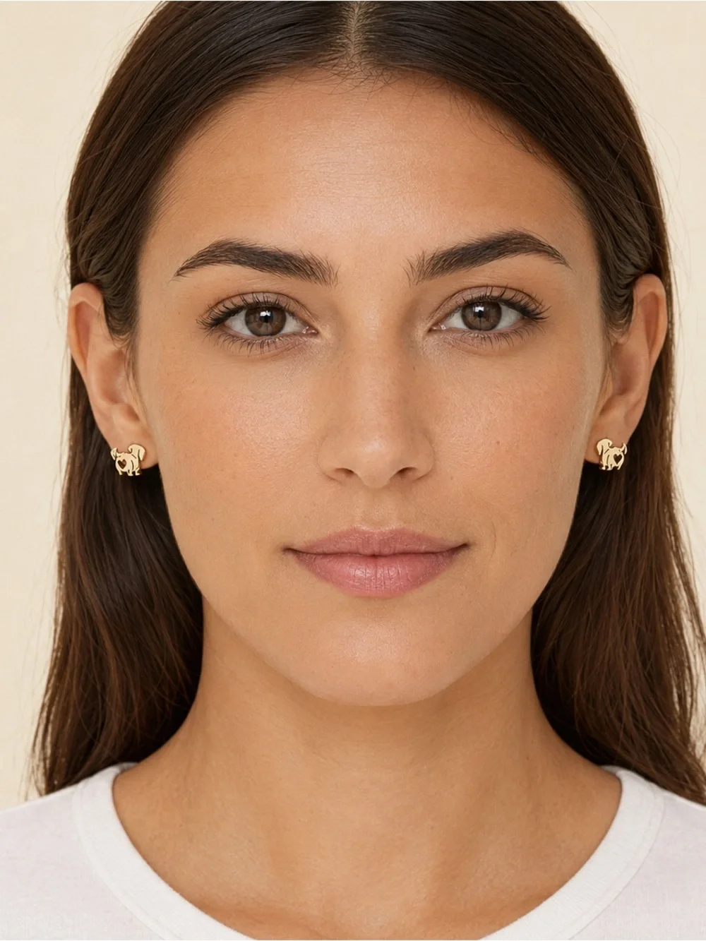 Gold Dog Heart Stud Earrings - Pet Lover Jewelry